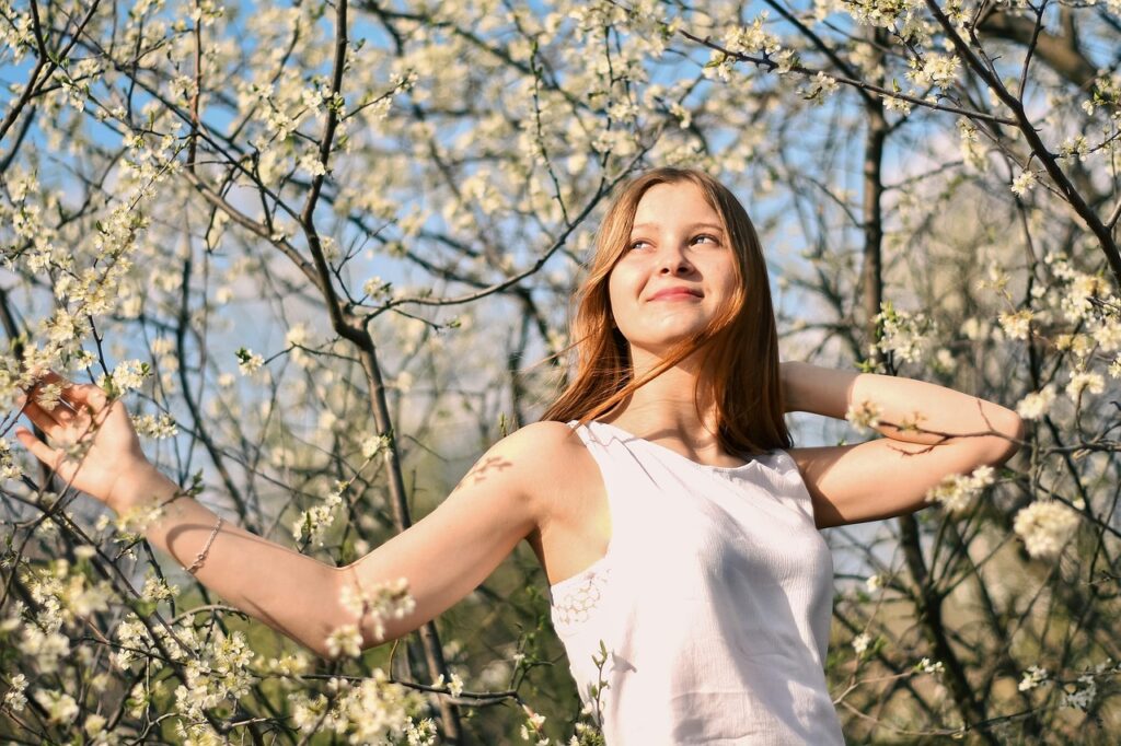 woman, young, beautiful flowers, flowers, flower wallpaper, spring, bloom, beautiful, flower background, portrait, nature
